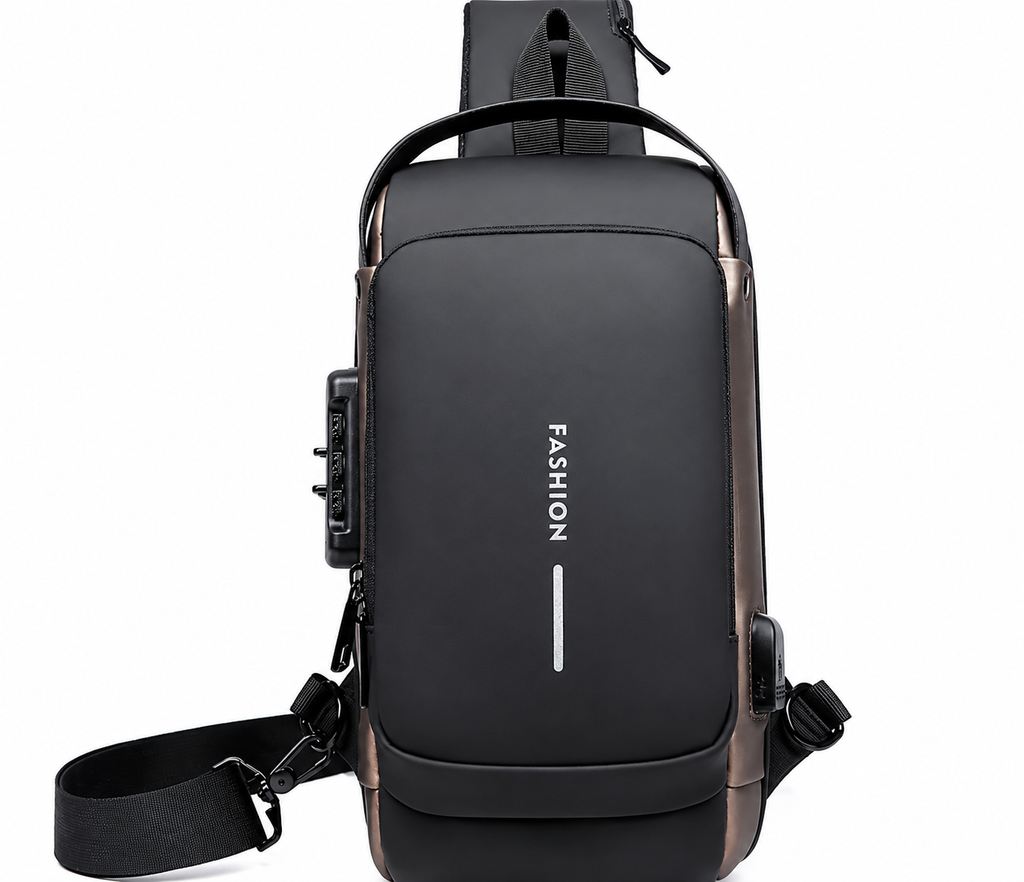 BAGSTREET New Waterproof Anti-Theft Unisex Sling Crossbody Bag with USB Charging Port and Combination Lock - Black